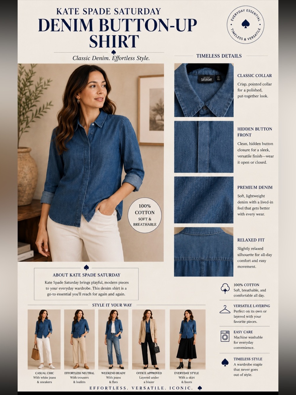Kate Spade Saturday Denim Button-Up Shirt size 2